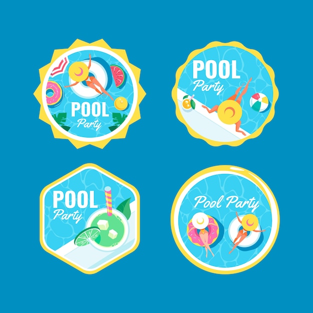 Flat pool party labels collection