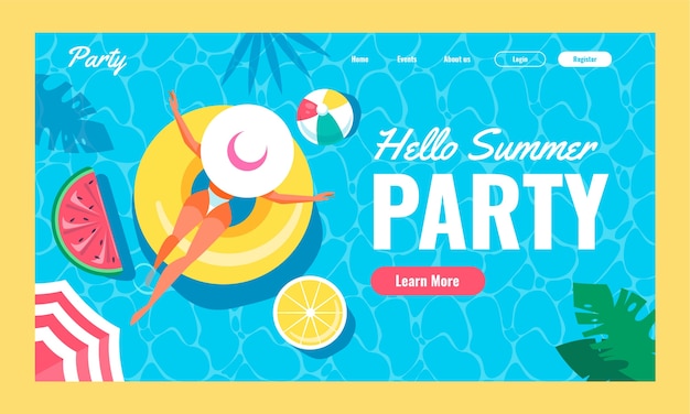 Flat pool party landing page template