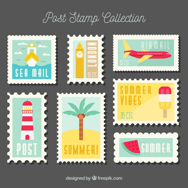 Free vector flat post stamp collection