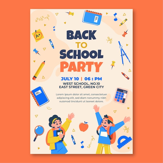 Flat poster template for back to school event