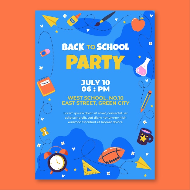 Free vector flat poster template for back to school event