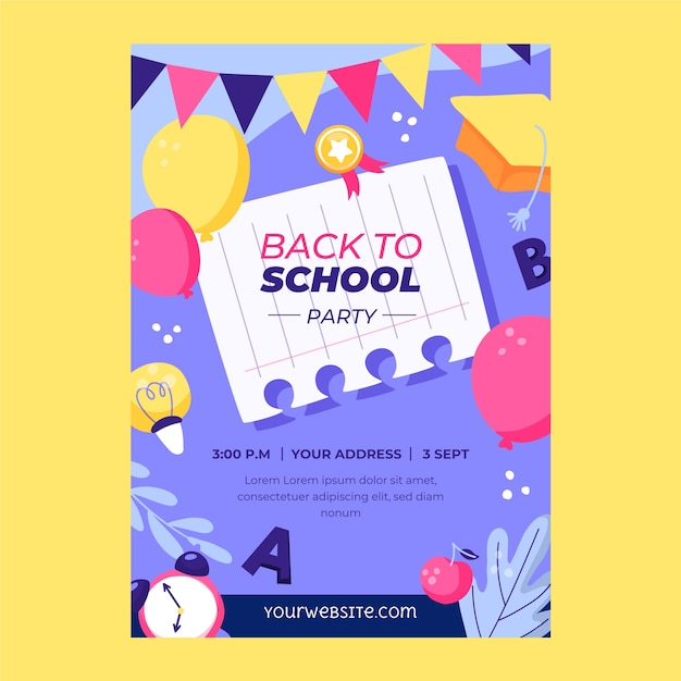 Free vector flat poster template for back to school event