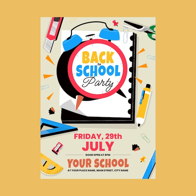 Бесплатное векторное изображение Шаблон плоского плаката для школьного мероприятия