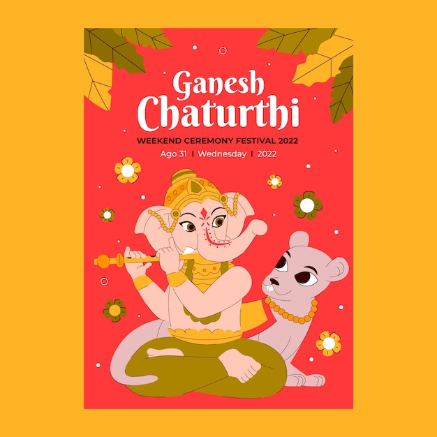 ganesh chaturthi 축 하를 위한 평면 포스터 템플릿