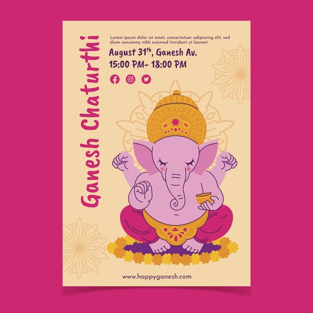 Flat poster template for ganesh chaturthi celebration