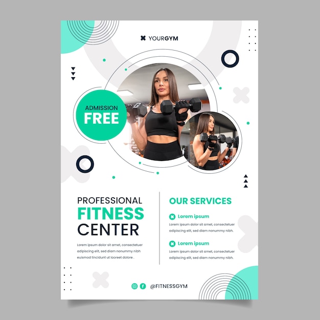 Flat poster template for gym and exercise