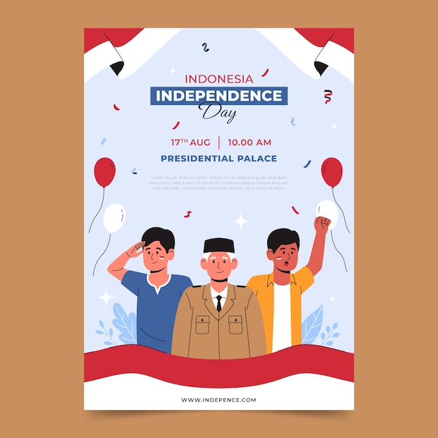 Modello di poster piatto per la celebrazione del giorno dell'indipendenza dell'indonesia