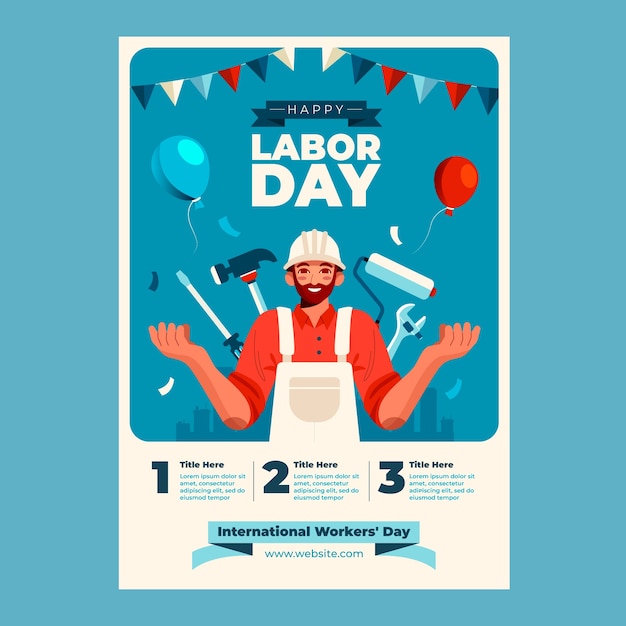 Vettore gratuito modello di poster piatto per la celebrazione della festa del lavoro