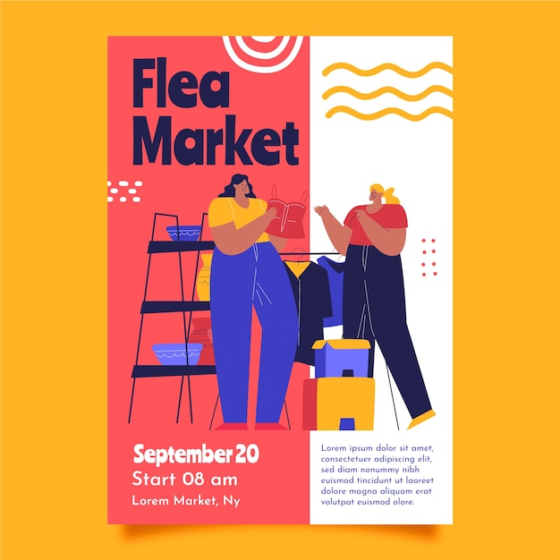 Flat poster template for second-hand flea market event