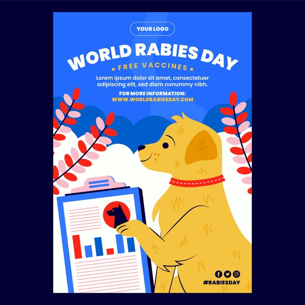 Free vector flat poster template for world rabies day