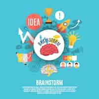 Free vector flat poster with brainstorm icons