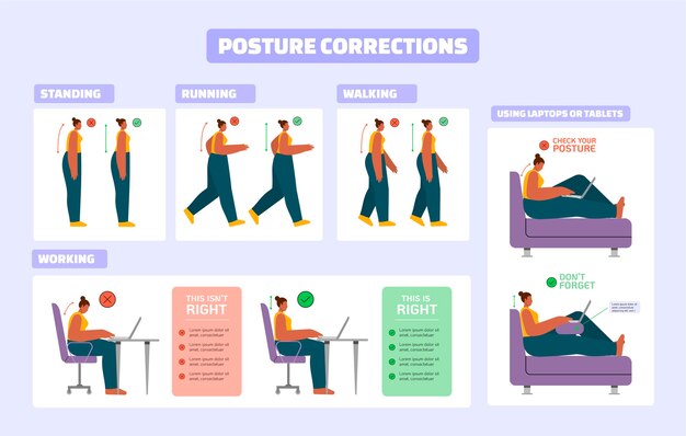 Flat posture correction infographics template