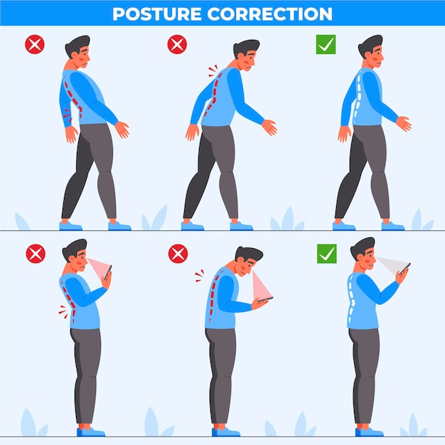 Free vector flat posture correction infographics