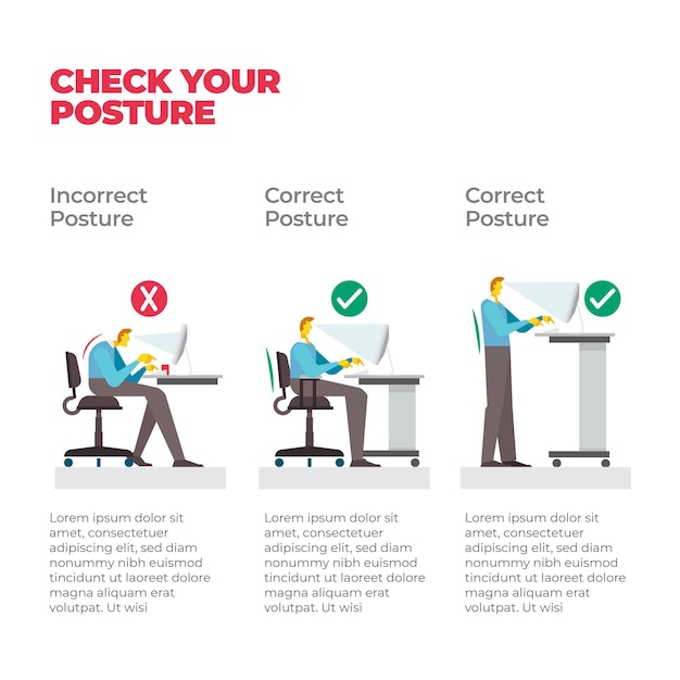 Vettore gratuito infografica sulla correzione della postura piatta flat