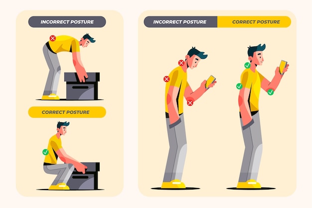 Flat posture correction infographics