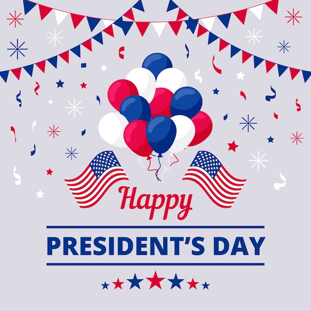 Плоский президентский день с гирляндами и воздушными шарами