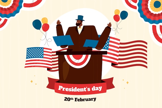 Flat presidents day background with balloons and flag