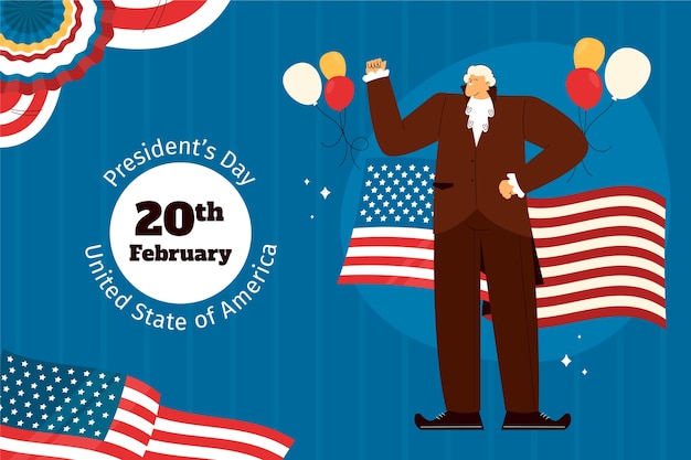 Flat presidents day background with balloons and flag