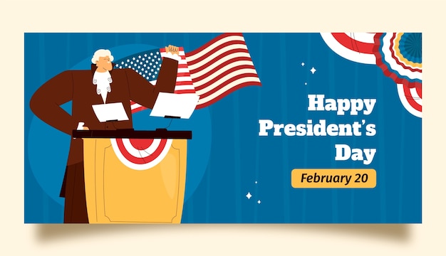 Flat presidents day horizontal banner template