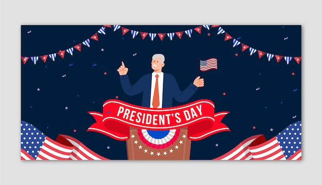 Free vector flat presidents day horizontal banner template