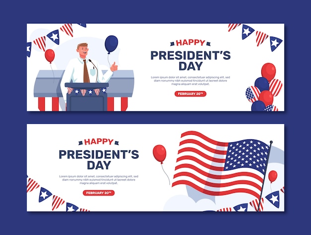 Free vector flat presidents day horizontal banners set