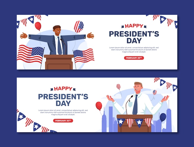 Бесплатное векторное изображение Набор горизонтальных баннеров на день президентов