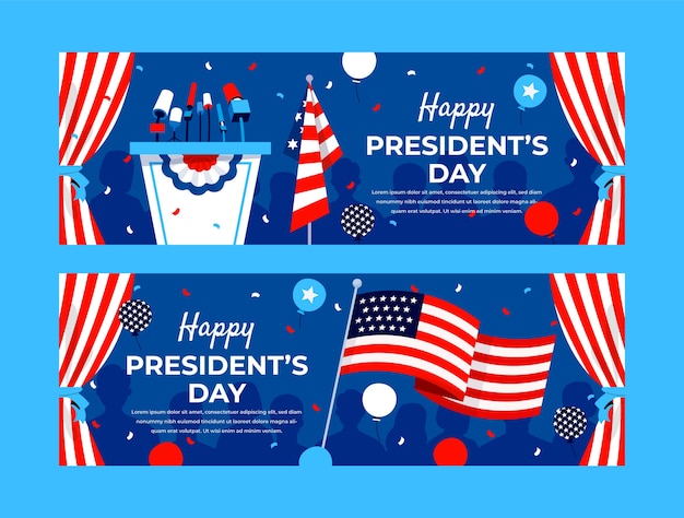 Free vector flat presidents day horizontal banners set