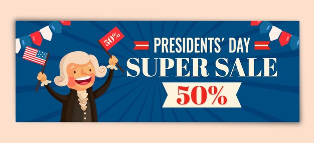 Flat presidents day sale horizontal banner