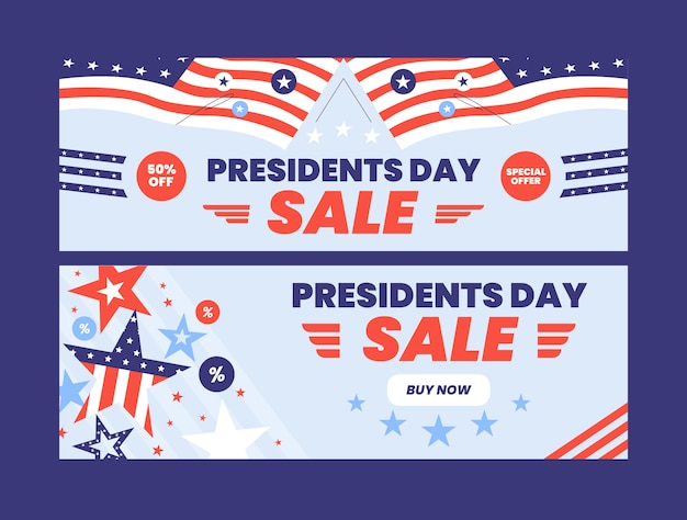 Flat presidents day sale horizontal banners set