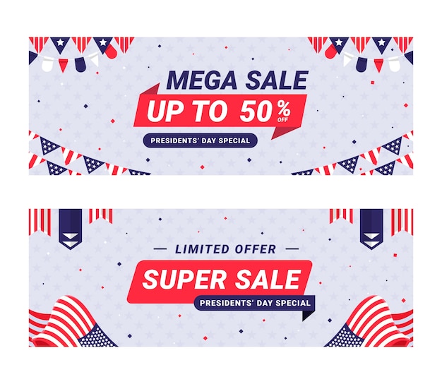 Free vector flat presidents day sale horizontal banners set