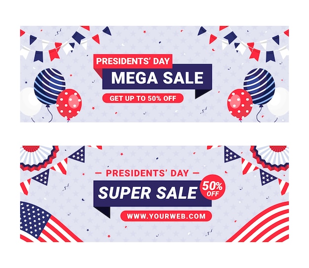 Free vector flat presidents day sale horizontal banners set