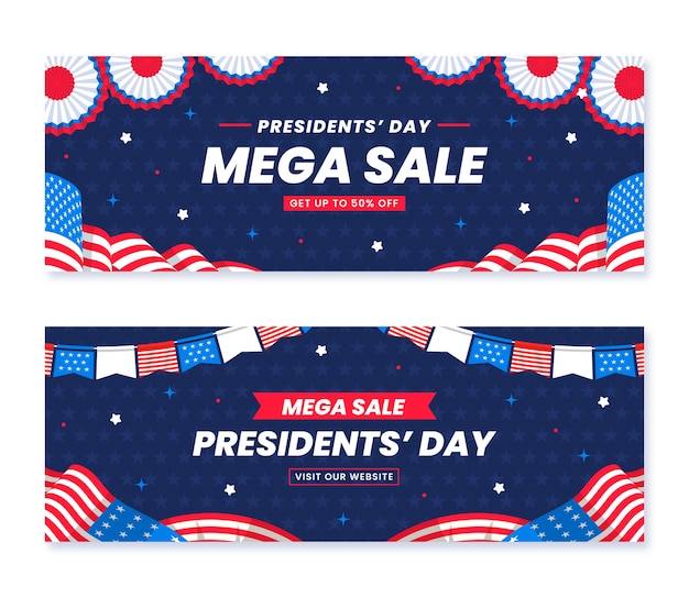 Free vector flat presidents day sale horizontal banners set