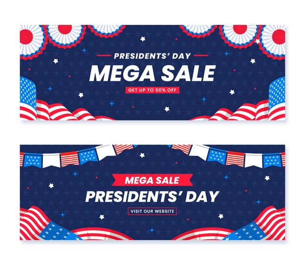 Flat presidents day sale horizontal banners set