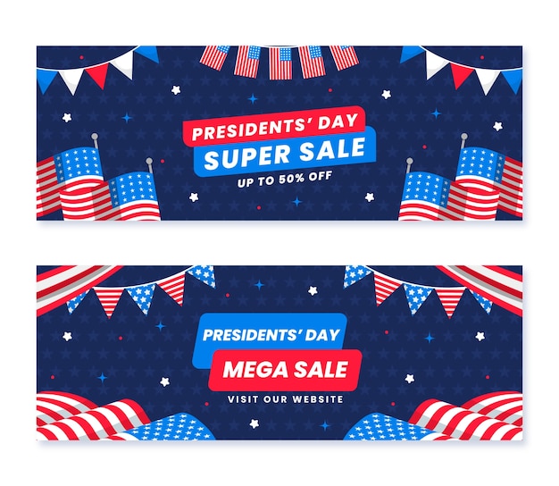 Free vector flat presidents day sale horizontal banners set