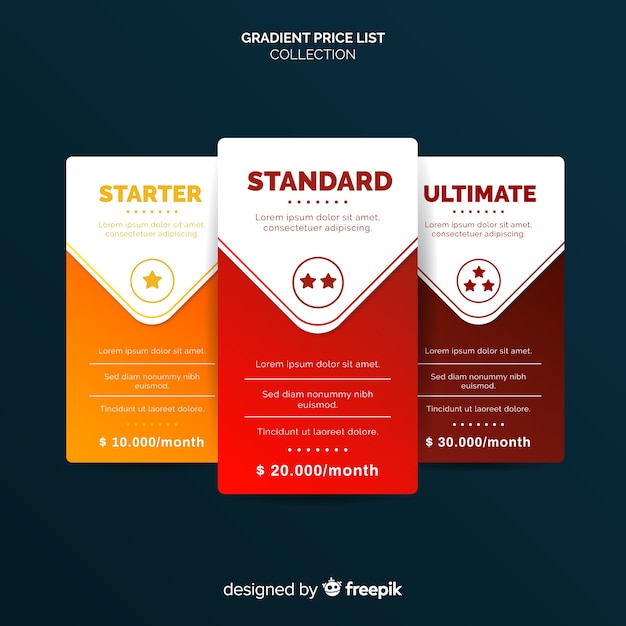 Free vector flat price list collection