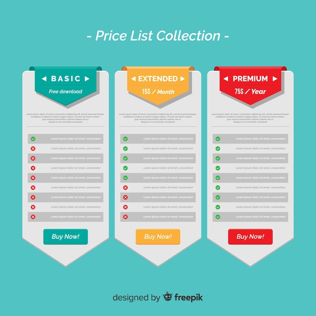 Free vector flat price list collection