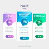 Free vector flat price list collection