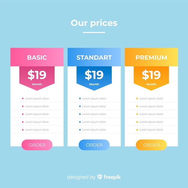 Free vector flat price list collection