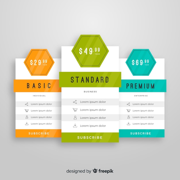 Free vector flat price list collection