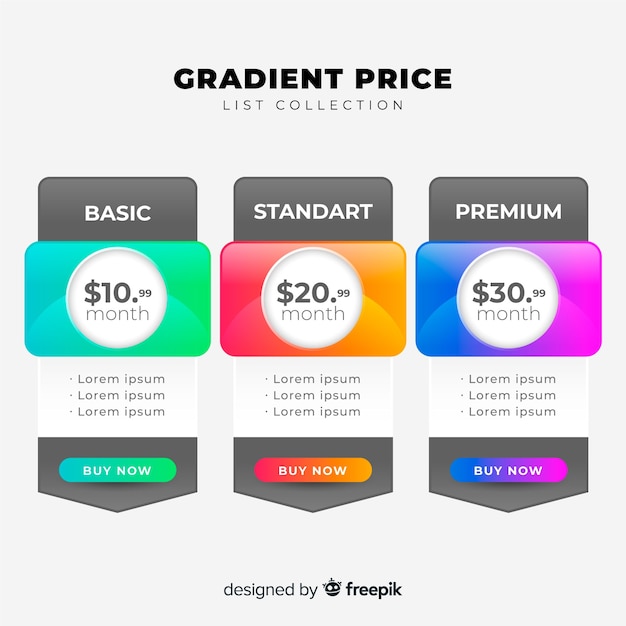 Free vector flat price list collection