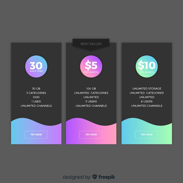 Free vector flat price list collection