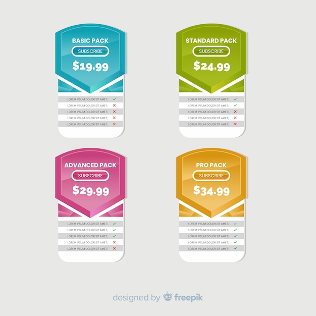 Free vector flat price list collection