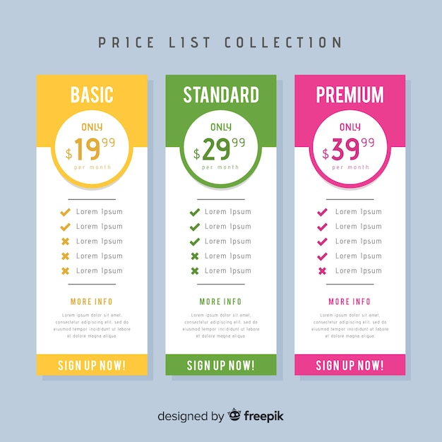 Flat price list collection