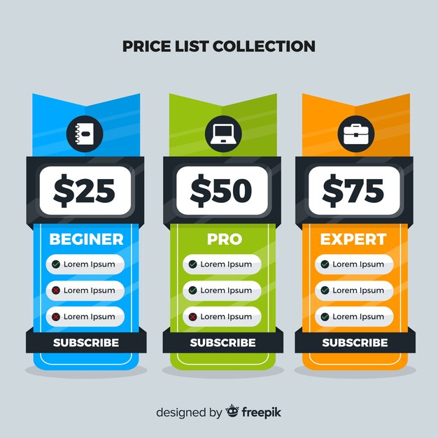 Free vector flat price list pack