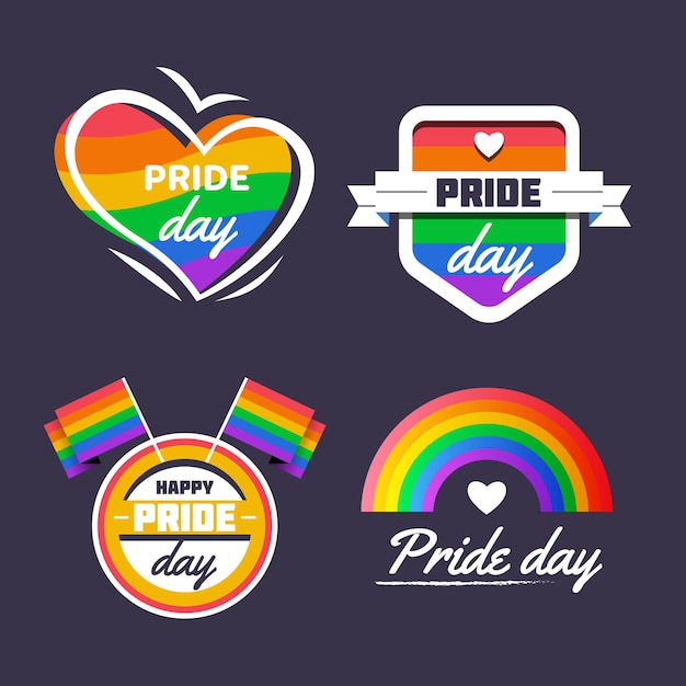 Free vector flat pride day badge collection