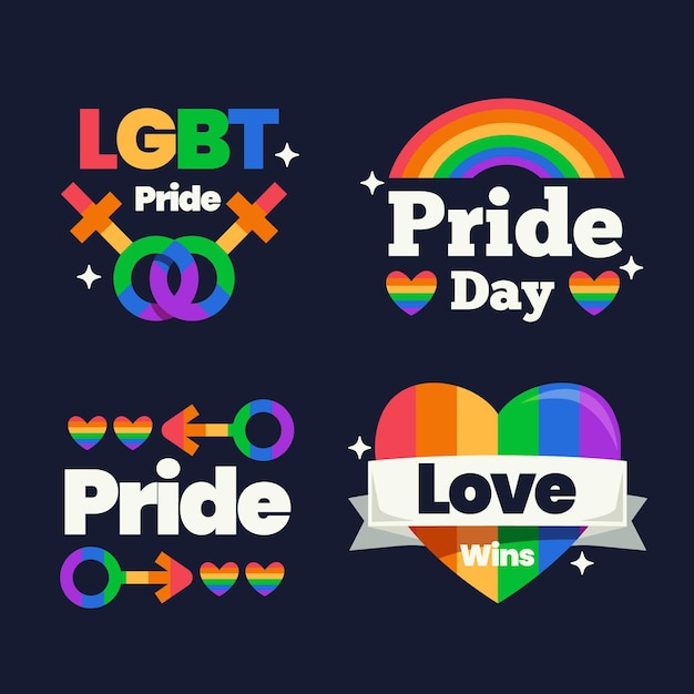 Flat pride day badge collection