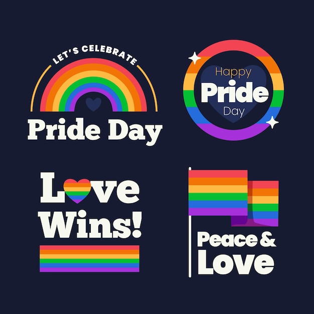 Flat pride day badge collection