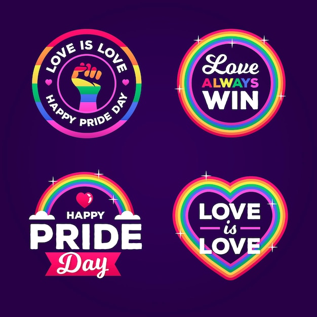 Flat pride day badge collection