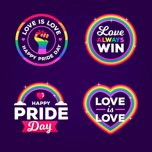 Flat pride day badge collection