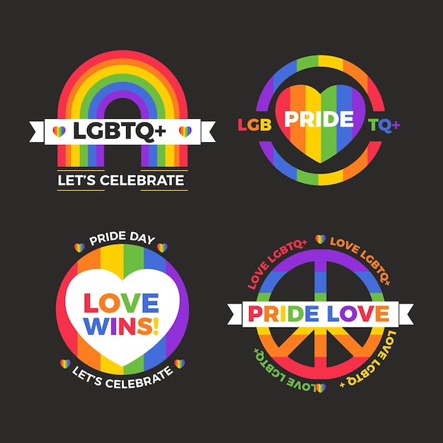 Free vector flat pride day badge collection